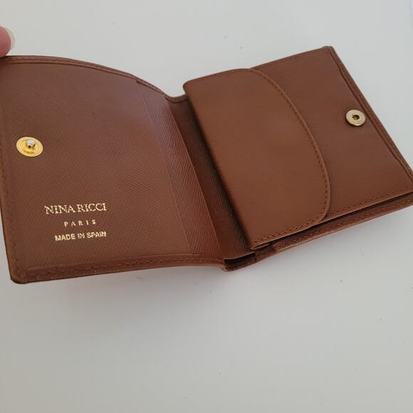 Nina Ricci Canvas Leather Wallet Brown Small Card Bill Coin Holder Bifold Boho - Picture 3 of 9